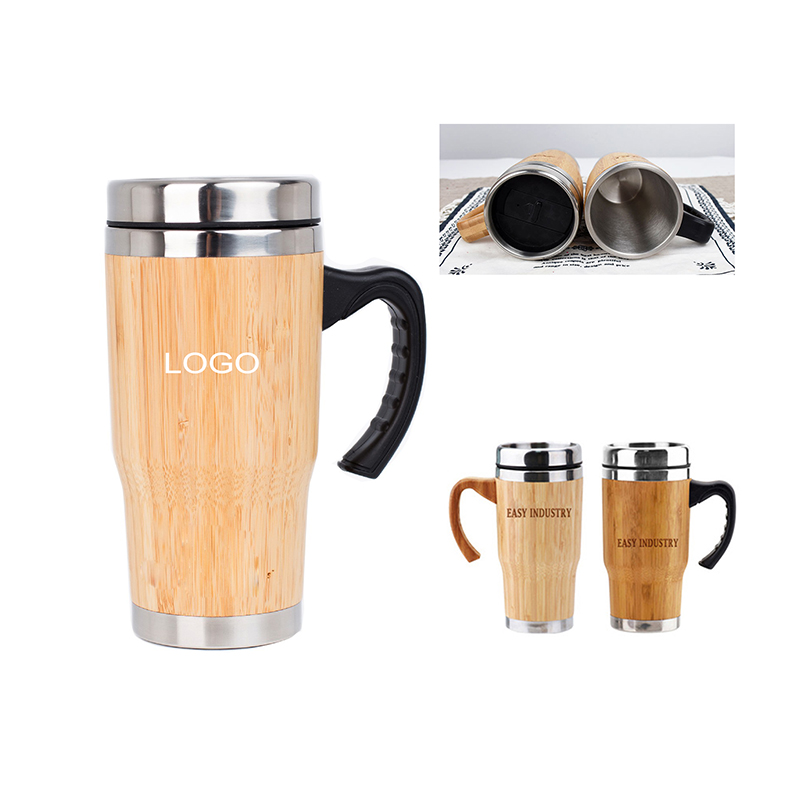 16oz Bamboo Stainless Steel Mug W/ Handle