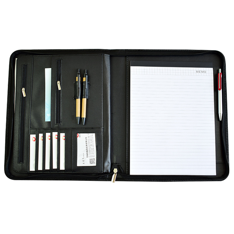 Leather Business Portfolio Pocket with Zipper