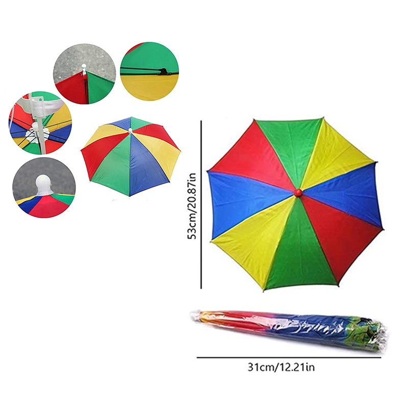 Hands-Free Rainbow Canopy Umbrella Hat - 12 Inch Diameter