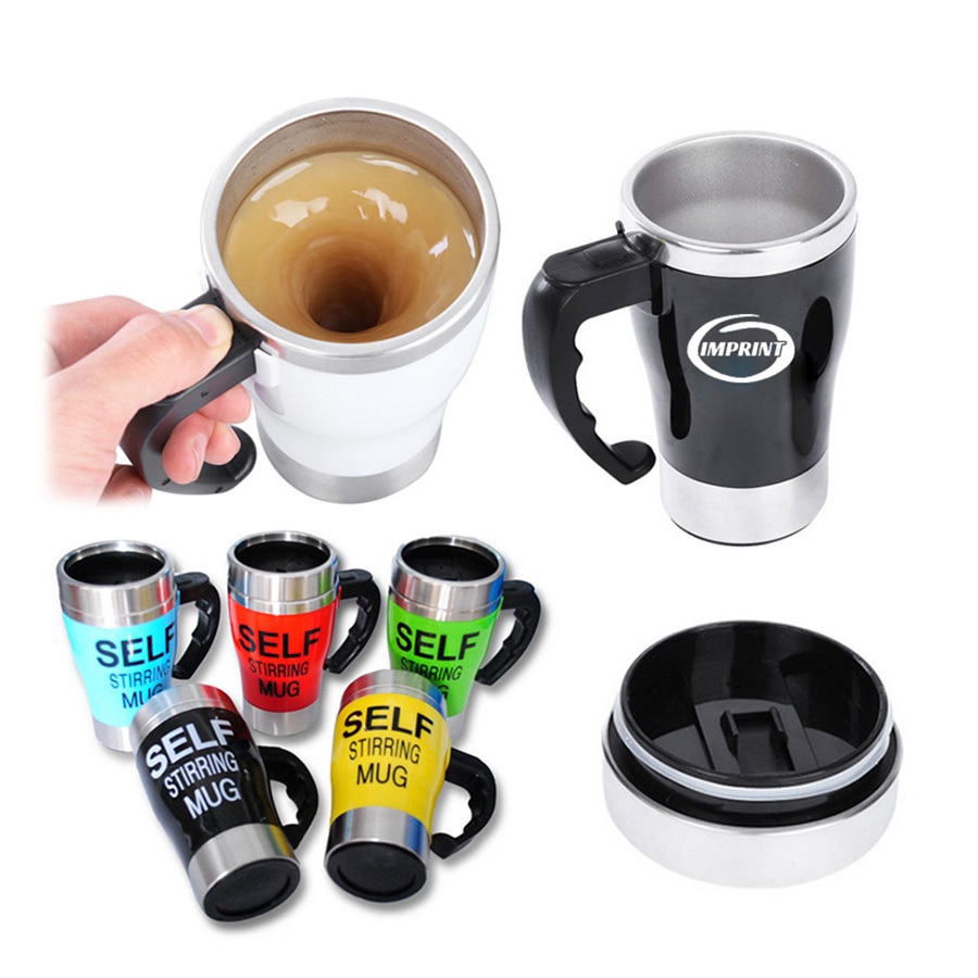 16 oz Stainless Steel Self-Stirring Travel Mug with Lid