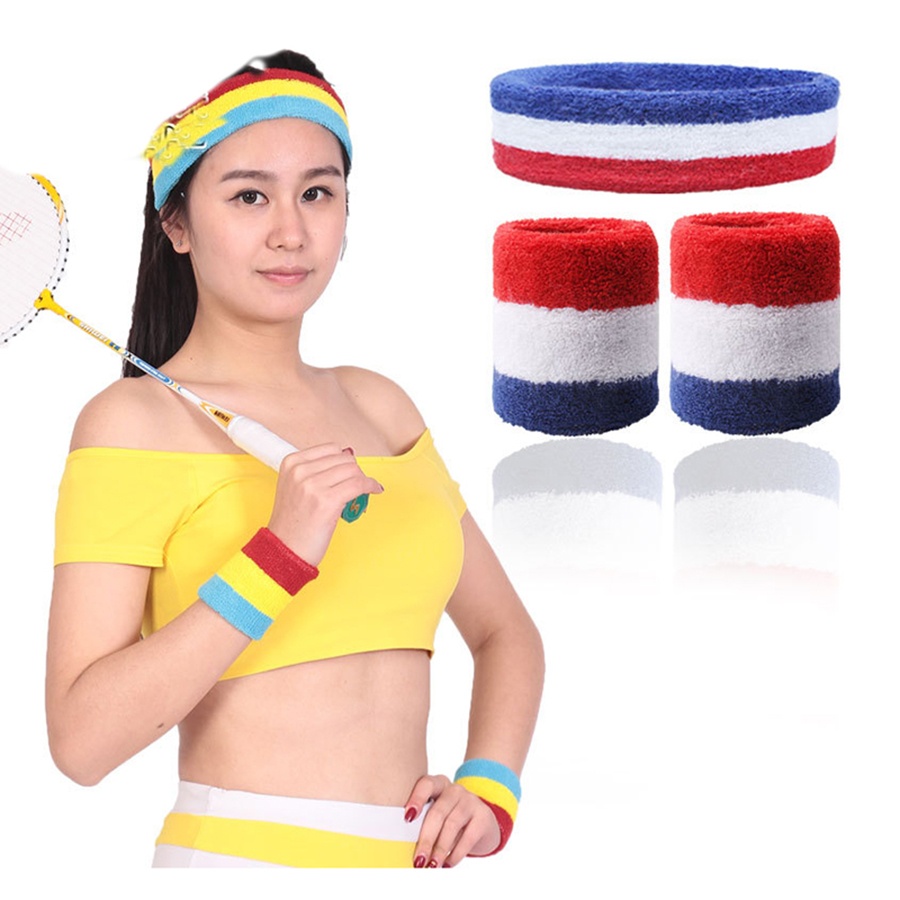 Athletic Terry Cloth Sweatband Set with Coordinating Wristbands